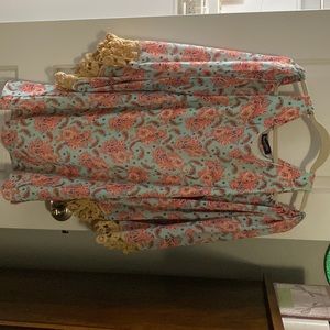 Summer/spring dress. Short and mini. Off the shoulder long flowey sleeves.